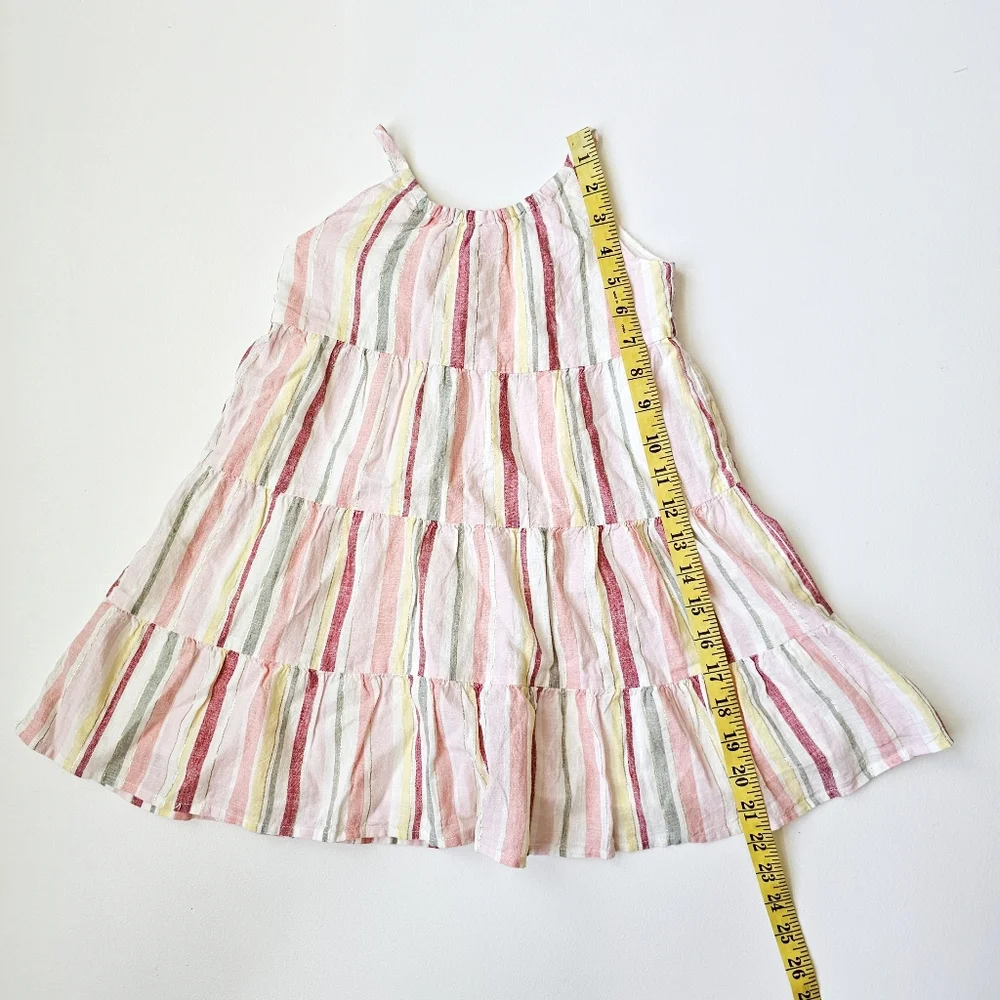 Gymboree 4T Girls Linen Cotton Striped Sundress Gold Metallic Thread Lined